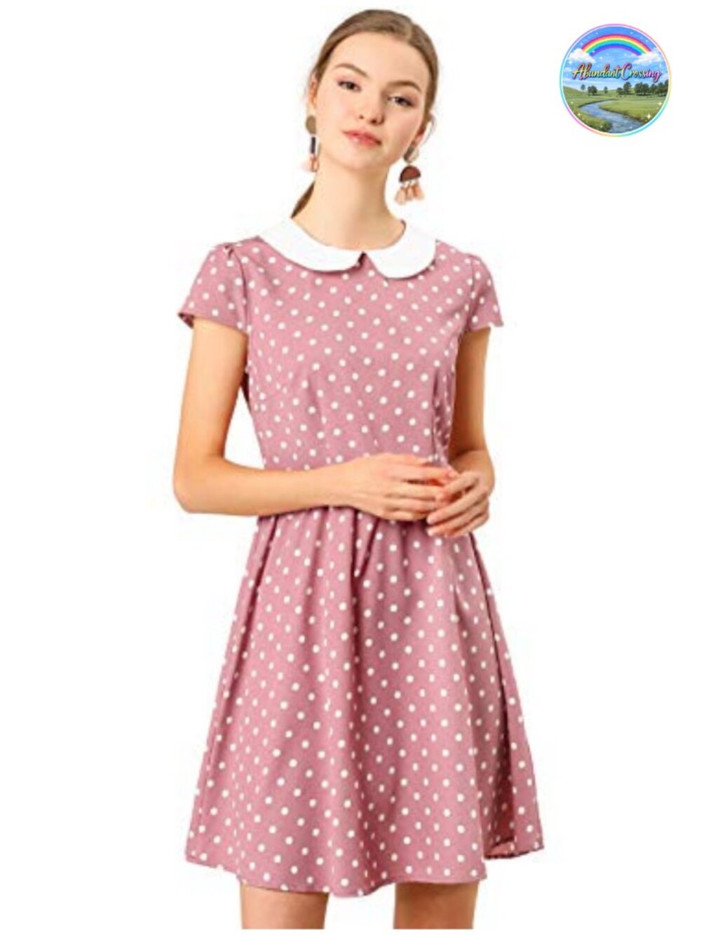 Peter Pan Collar Short Sleeve A-Line Polka Dots Dress